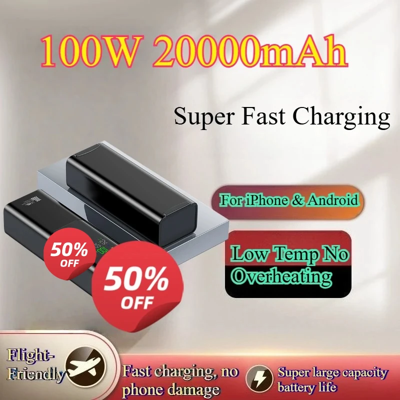 

20000mAh Power Bank 100W Bidirectional Fast Charging PD USB Portable External Battery Charger For Laptop MacBook iPhone Samsung