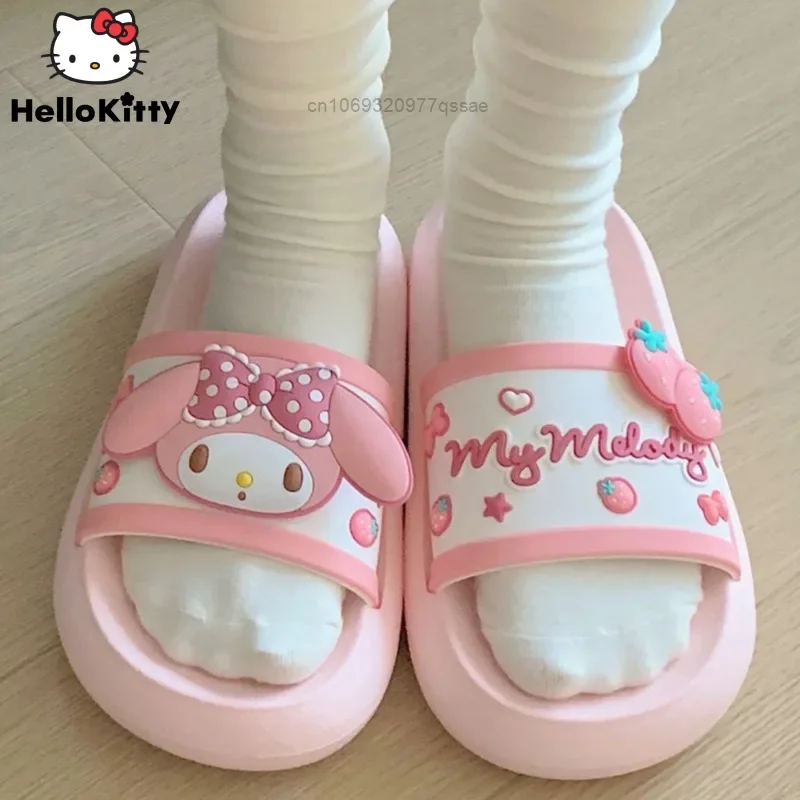 Sanrio Hello Kitty Cinnamoroll Melody Anti Slip Soft Sole Home Indoor Slippers for Women Summer Cute Cartoon Bathroom Shoes