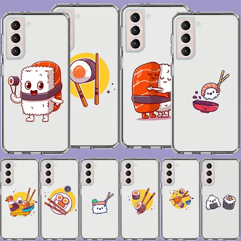 Cute Cartoon Sushi Clear Phone Case For Samsung Galaxy S24 S22 Ultra Capa S21 S23 FE S20 S10 S9 S8 Plus S10E S7 Edge Cover Shell