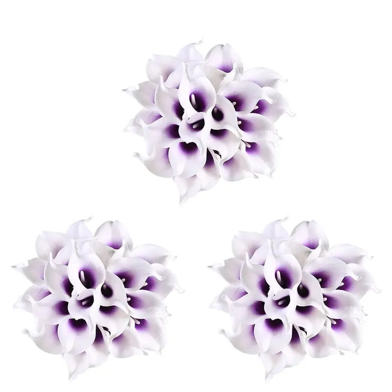 

SEWS-72Pcs Artificial Calla Lily Flowers For DIY Bridal Wedding Bouquet Centerpieces Home Decor(Purple In White)