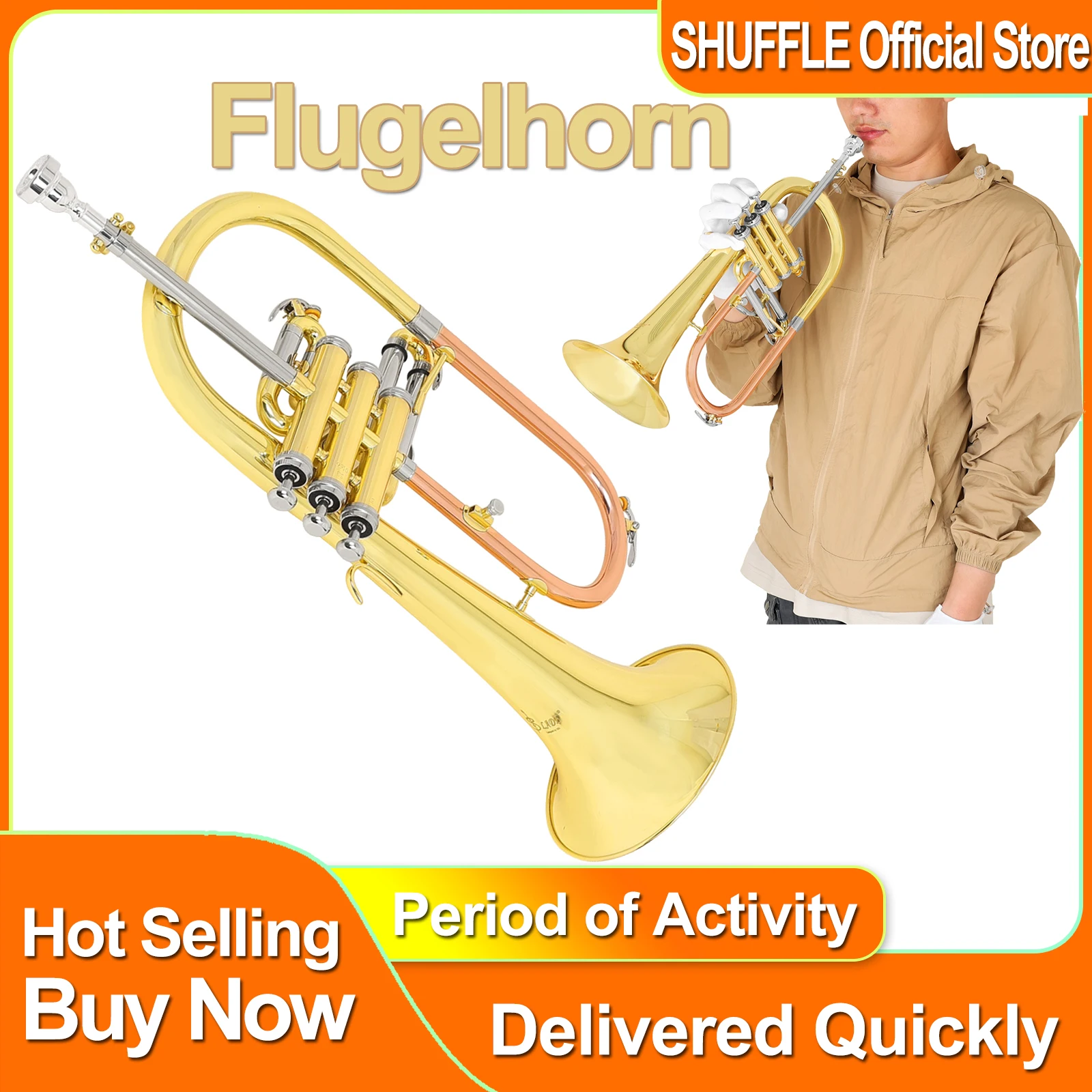 Flugelhorn SLADE Bb com corpo de latão, acabamento em laca dourada, flugelhorns profissionais para iniciantes e artistas, instrumento de latão.