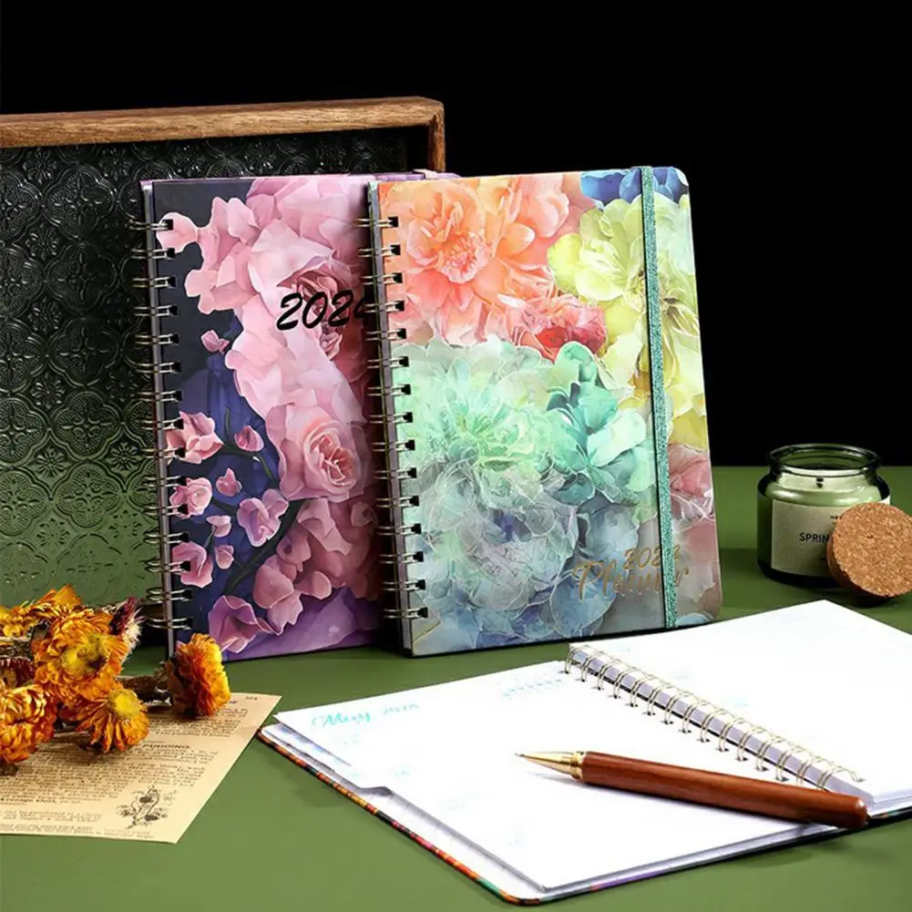 A5 Notebook mensile Planner scrittura liscia Premium addensato pagina fiore tema bobina anello calendario blocco note