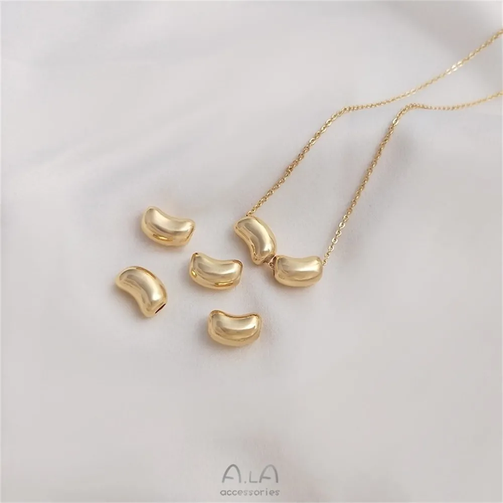 

14K Gold Color Preservation Pea-shaped Lucky Bean Bead Clavicle Necklace Barrel Bead Diy Bracelet Beaded Jewelry with Beads