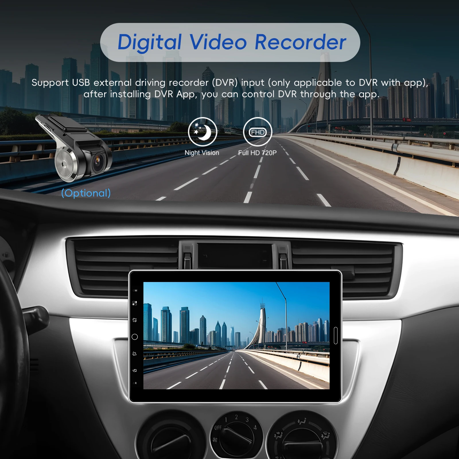 Podofo 1DIN CarPlay Autoradio Android Auto Mirror Link Universelles Auto-MP5-Player FM/AM/RDS Radio Bluetooth USB DVR AUX-IN – Detail 8