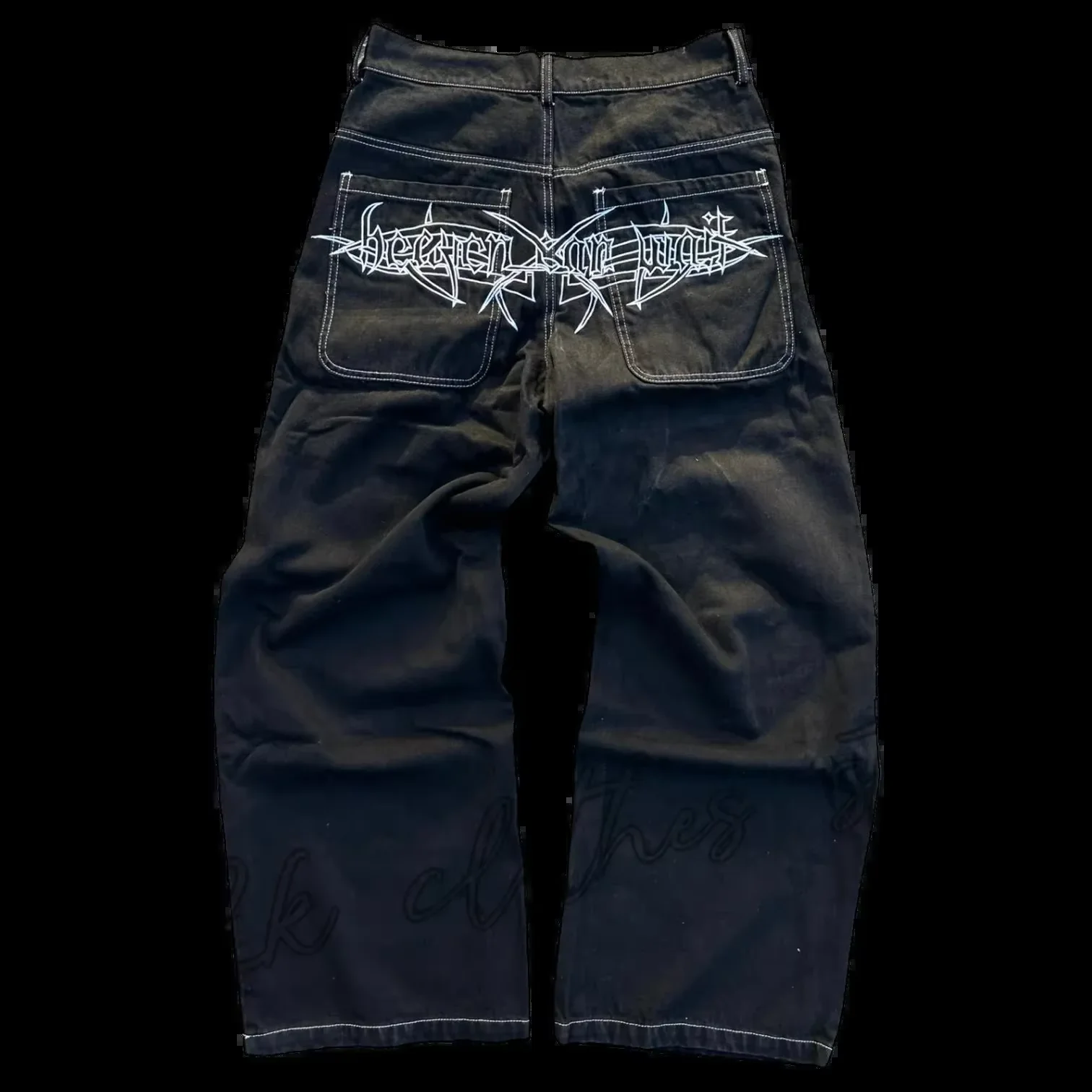 Fashion trend skull pattern embroidered loose jeans men's street Y2K new hip-hop wide leg pants men's unisex jeans - Image 5