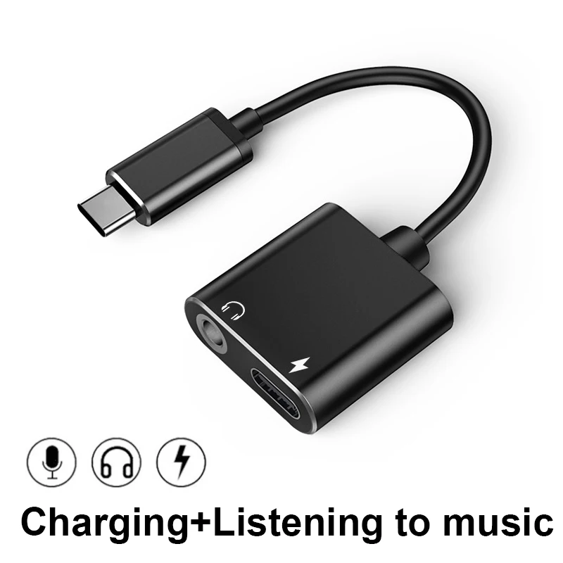 2 in 1 Type C to 3.5MM Adapter Audio Aux USB C Sound Card Adapter AUX Adapter Cable Songs Call Charging Port Connector