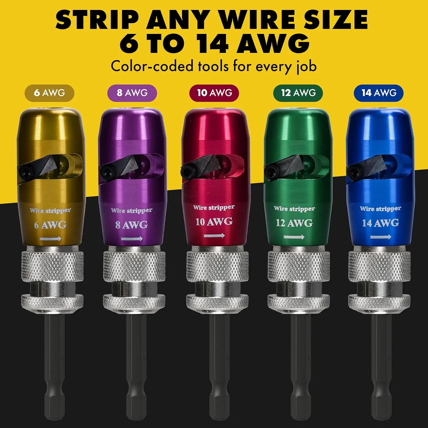 Abisolierzange für Bohrmaschine, 6–14 AWG-Set mit Stecknuss-Bithalter, Sechskantschaft-Adapter, Schlüsselanhänger, Schraubendreher-Verlängerung, Schnellwechsel B