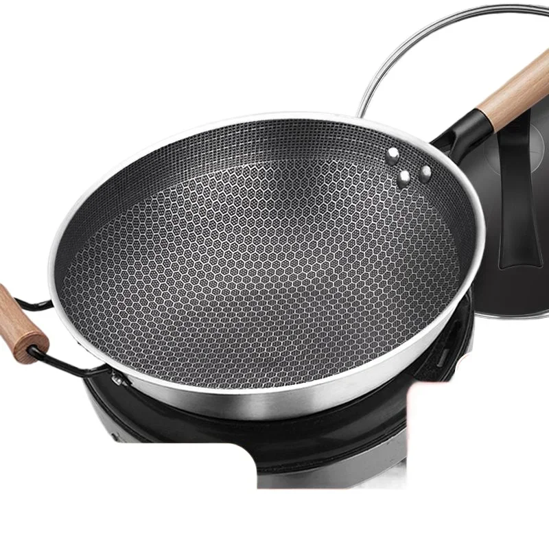 32cm Frying Pan,Stainless Steel Skillet Nonstick Fry Pans Chefs Pans Wok Pan for Gas Electric Induction Ceramic Stoves