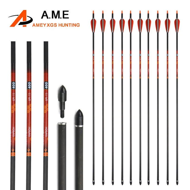 

6/12pcs Spine 400 Archery Pure Carbon Arrow 31 Inch GPI 7.5 ID6.2mm 100Gr Arrowhead Recurve Compound Bow Hunting Shooting Arrows