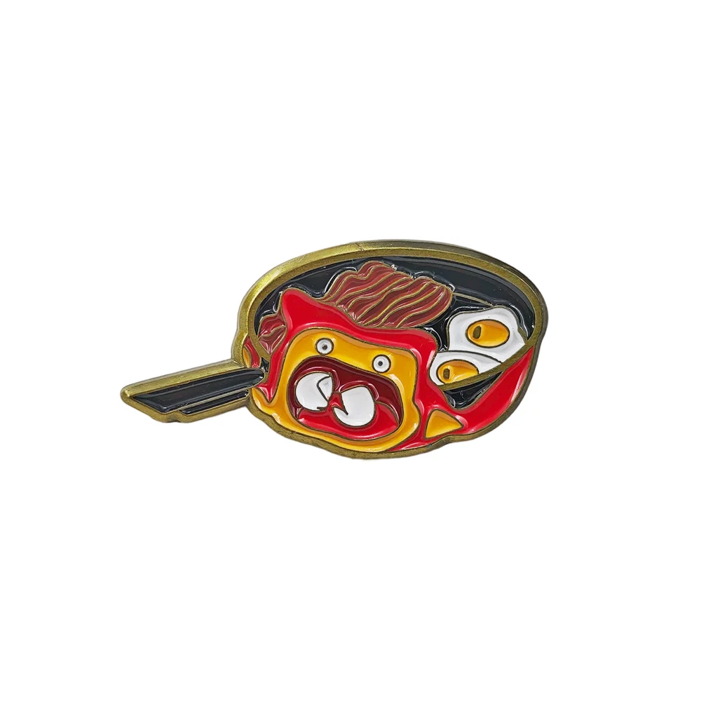 Cartoon Calcifer Frying Pan Breakfast Enamel Pin Cute Bacon Egg Scene Brooch Lapel Pin Classic Anime Peripheral Metal Badge Gift
