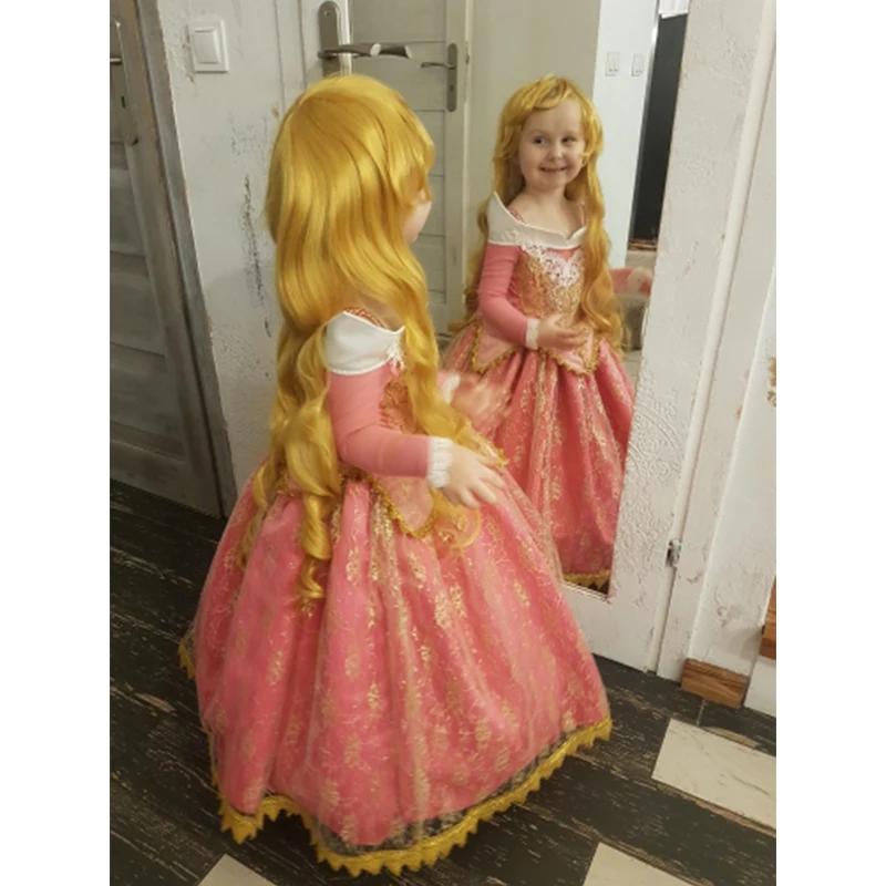 Peluca de princesa Rapunzel para niña, fiesta de cumpleaños infantil, disfraz de Halloween, sirenita, Elsa, Aurora, pelo blanco nieve