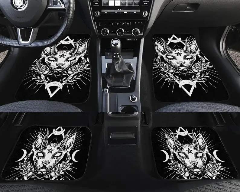 

Halloween Car Decorations, Gothic Black Cat Sphinx Demonic White Eye Floor Car Mat, Personalized Floor Car Mat, Car Accessories,