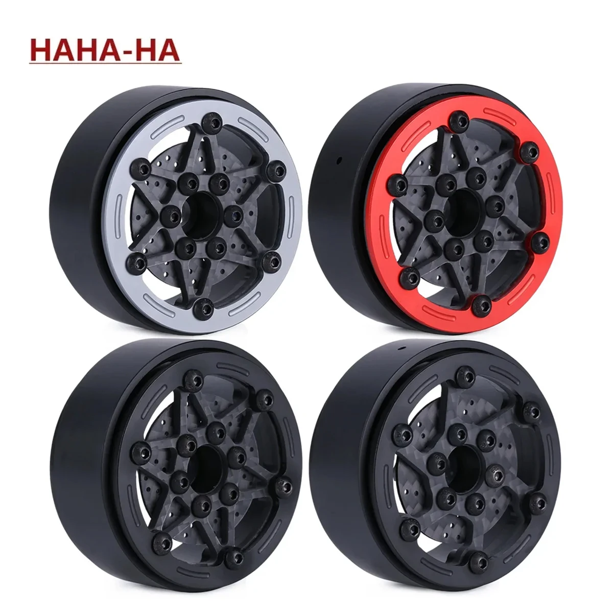 4Pcs 1.9 Inch Carbon Fibre Beadlock Wheels Rim with Brake Rotors for 1/10 RC Crawler SCX10 TRX4 Capra Cheater Rigs 1.9S LCG DIY