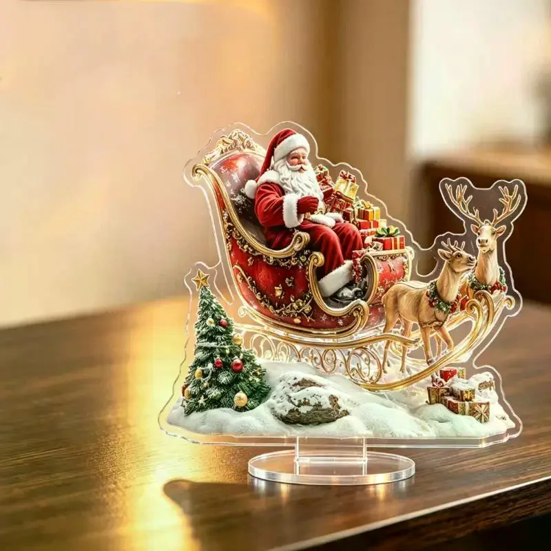 Santa Claus Reindeer 2D Flat: Acrylic Home Bedroom Desktop Decoration Ornament Standing Sign Figurines Miniatures