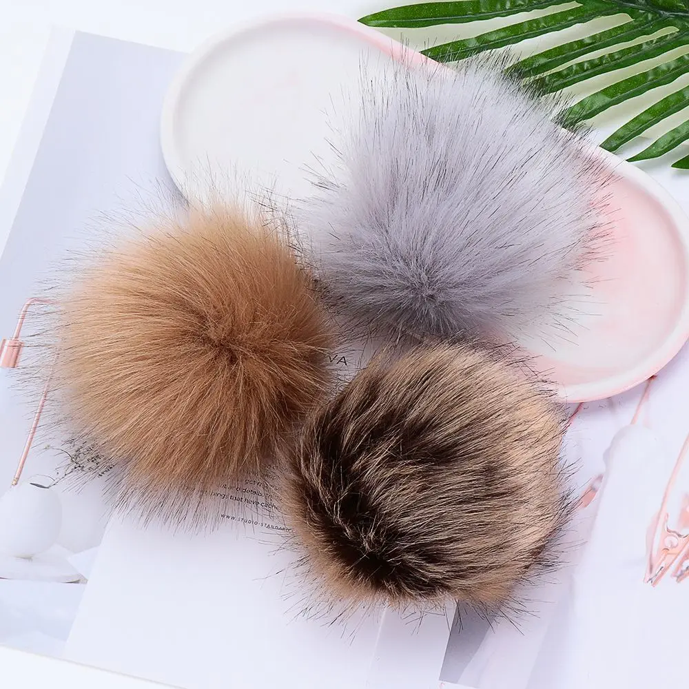 12cm Garment Press Button Knitted Cap Faux Fox Fur Bags Accessories Hats Decor Pompom Ball Hairball