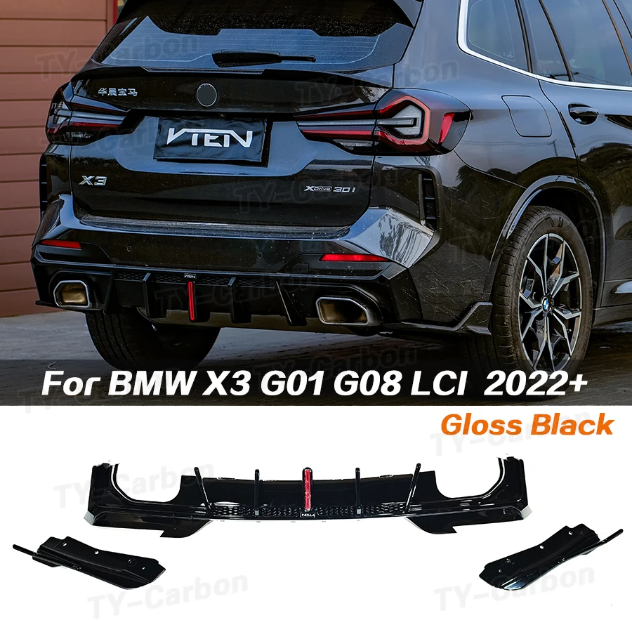

PP Gloss Black Rear Bumper Diffuser Lip With LED Light for BMW X3 G01 G08 LCI M Sport 2022+ Rear Lip Splitters Spoiler Bodykit