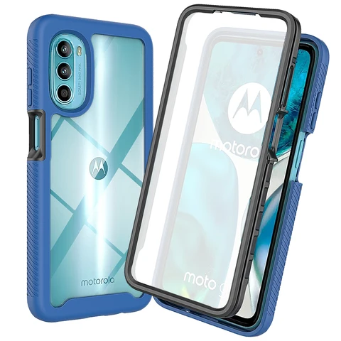 TPU/PC PET Case for Moto G52 / Motorola G82 Funda Capa with Screen Protector 360 Degree Full Coverage Protect Clear Phone Cover