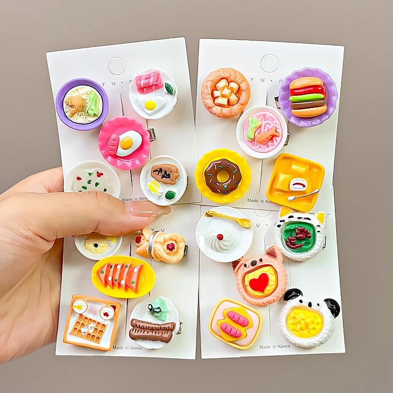 5Pcs/set New Cute Cartoon Food Styling Hair Clips for Girls Colorful Sweet Side Hairpin Kids Barrette Hair Accessories for Girls