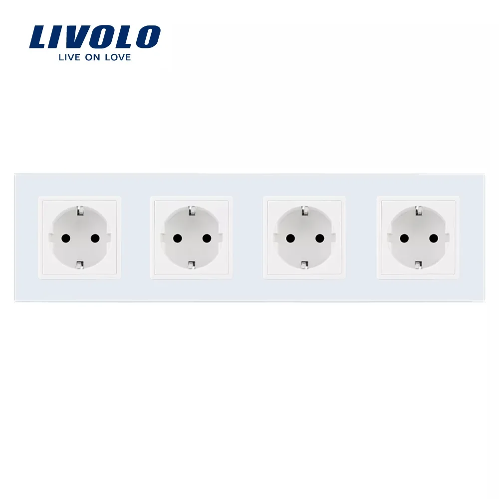 New Livolo EU Standard Socket, Crystal Toughened Glass Outlet Panel, Triple 16A Wall Power Sockets Without Plug,VL-C7C4EU-11