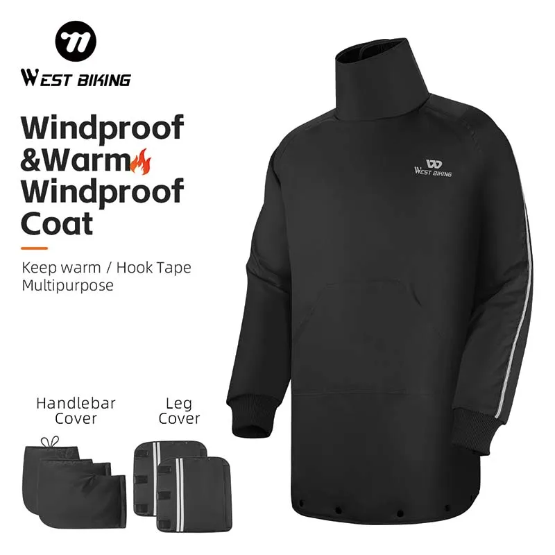 WEST BIKING Cycling Windproof Coat Thick Warm Stand‑Collared Wind Shell With Hand Guards For Autumn Winter  Bike Commuting