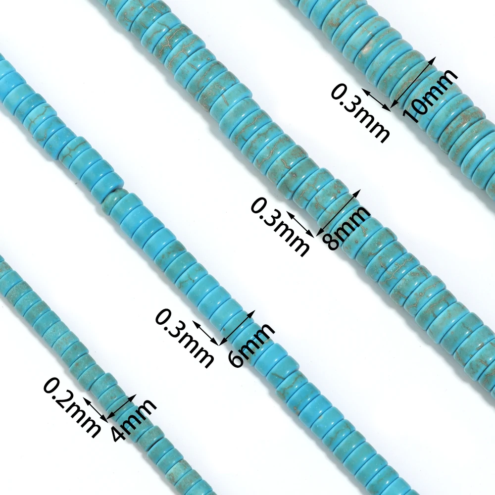 1 String Natural Stone Beads White Blue Flat Round Turquoise Spacer Bead For DIY Jewelry Bracelets Necklace Accessories Supplies