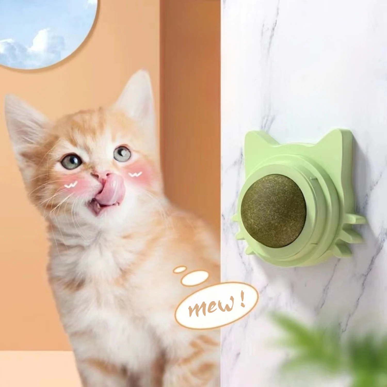 

Cloududa Cat Ear Mint Rotating Ball Cat Fun Interactive Cat Toy Ball with Dust Cover