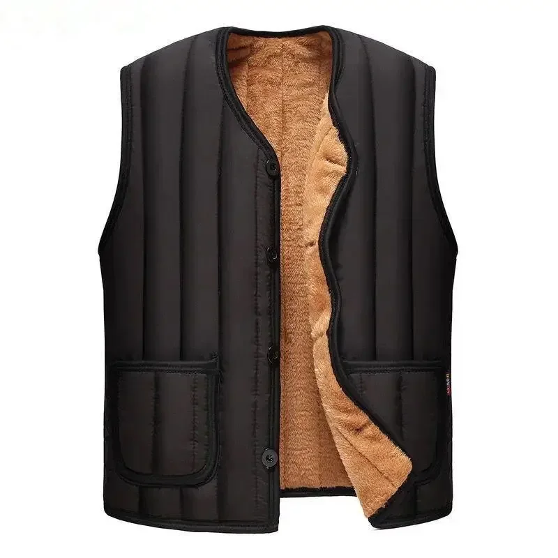 2023 Men\'s Black Fleece Vest Winter Sleeveless Outerwear Warm Fleece Liner Vests Plus Size 2Xl 3Xl 4Xl Soft Warm Brand Hot Sale