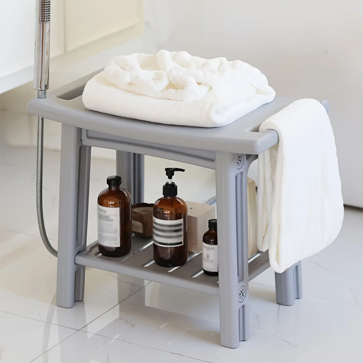 Bathroom storage stool, shower stool, solid bathtub stool, bathroom tidying stool for changing clothes, durable plastic stool image 6