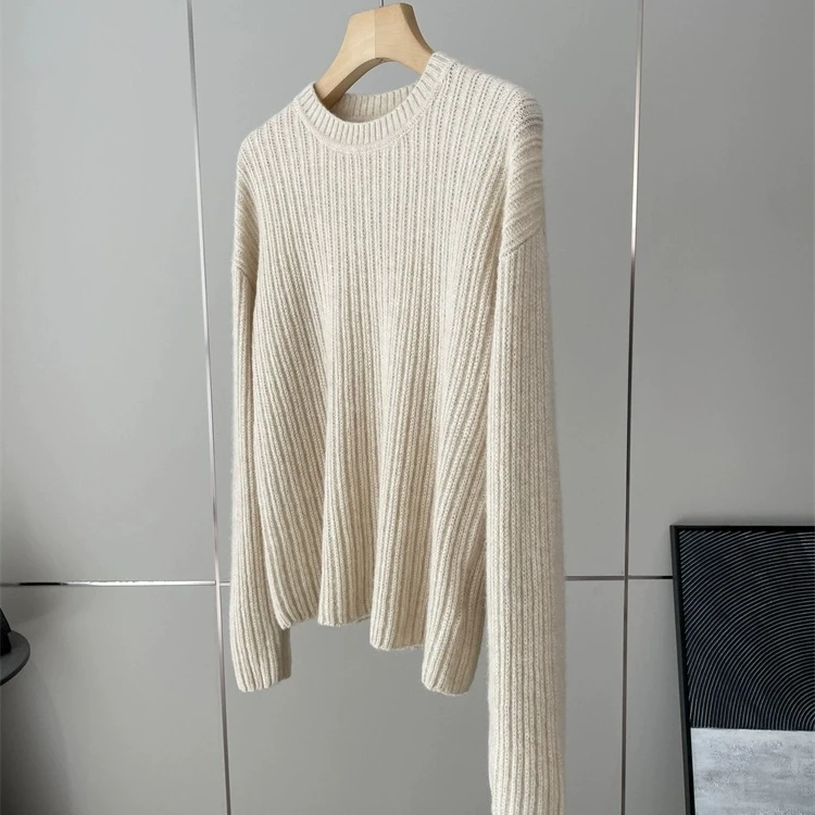 

2025 Winter Textured Knitted round Neck Pullover Brushed Vertical Muscle Top Women's Fashion Soft Cozy Knitwear Z Style