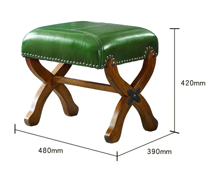 A  Solid wood shoe changing stool American simple soft bag living room leather pedal
