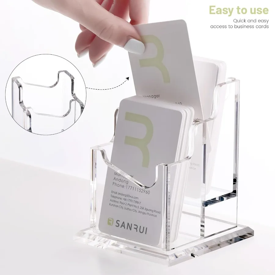 حامل بطاقات عمل عمودي من الأكريليك من SANRUI للمكتب 2 طبقة حامل عرض شفاف مع 2 أوعية تحمل 100 بطاقة حامل بطاقات Clear me #6
