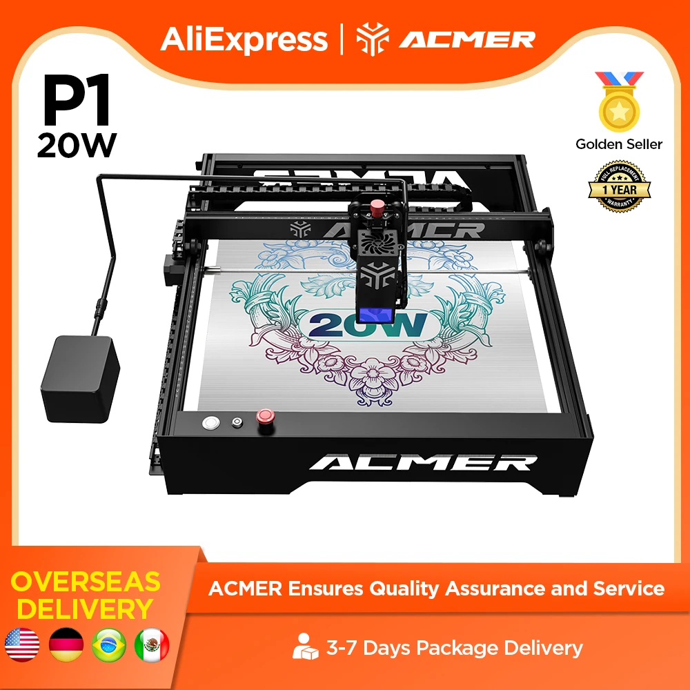 ACMER P1 20W Laser Engraving Cutting Machine Automatic Air-assist System APP Wifi Control Metal Wood Leather LaserCuttingMachine