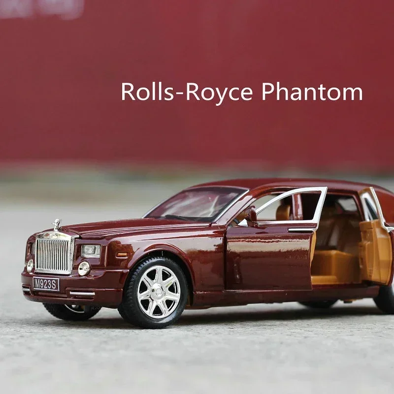 Modèle de voiture Rolls Royce Phantom en alliage moulé sous pression, jouet en métal, simulation du son et de la lumière, collection de voitures arrière, cadeau pour enfants, A0.25, 1:24