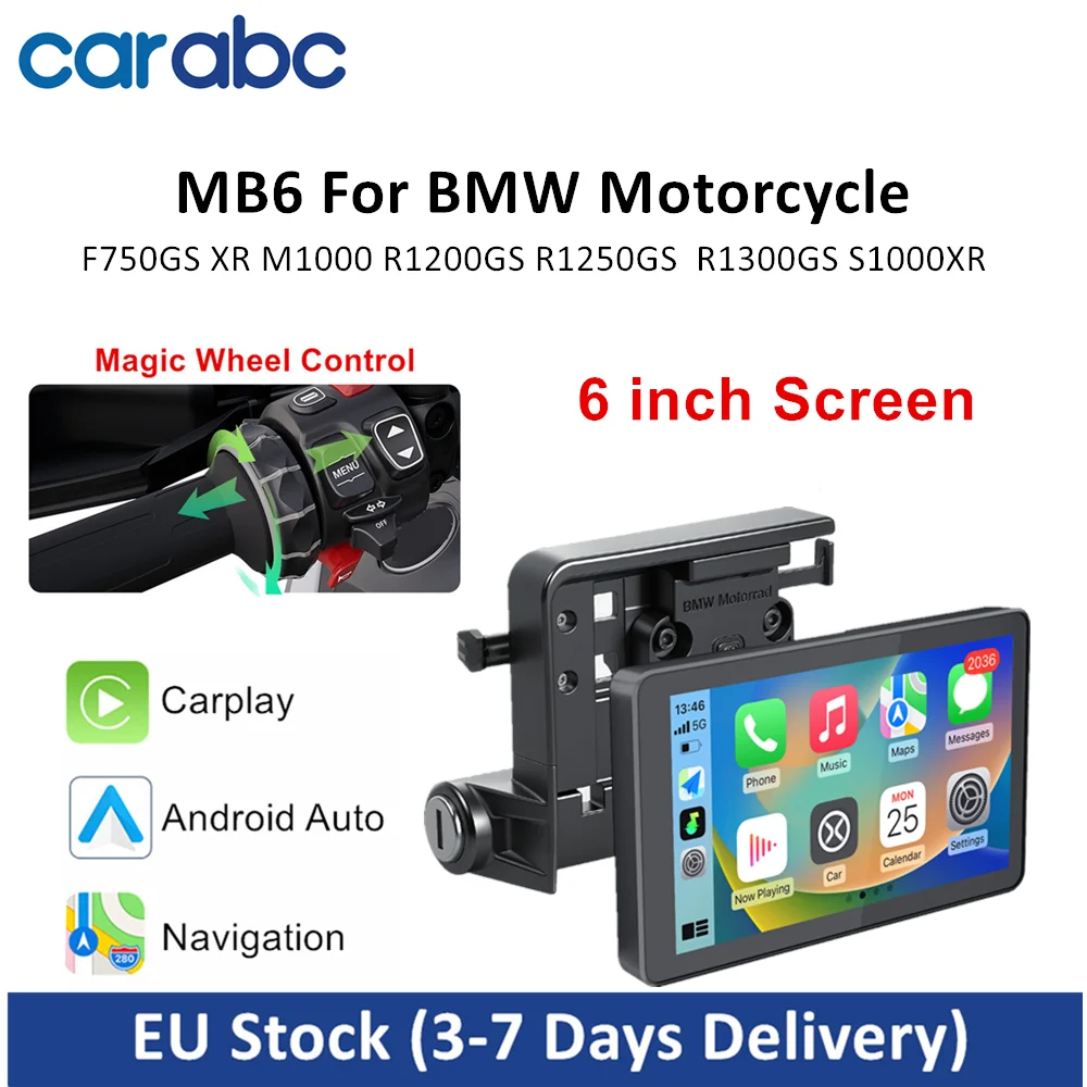 CARABC 6” Écran de navigation numérique sans fil CarPlay Android Auto pour moto BMW F750GS R1200GS R1250GS R1300GS