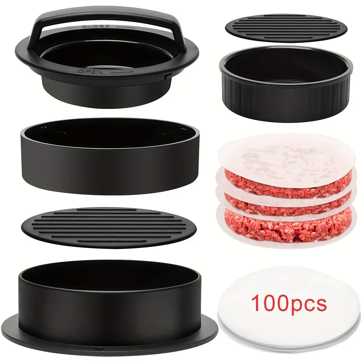 Versatile Manual Meat Press,Hamburger Patty Maker with 100P Burger Paper for BBQ Non-Stick Sliders for Perfect Homemade Burgers view 2