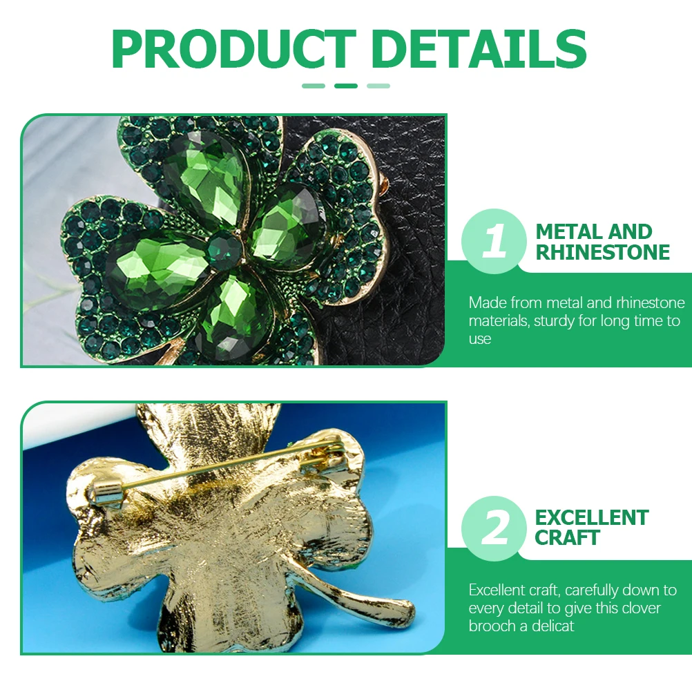 St Patricks Day Clover Brooch Rhinestone Pin Elegant Fashion Jewelry Women Accessories Brooches for Women Brooch Pin