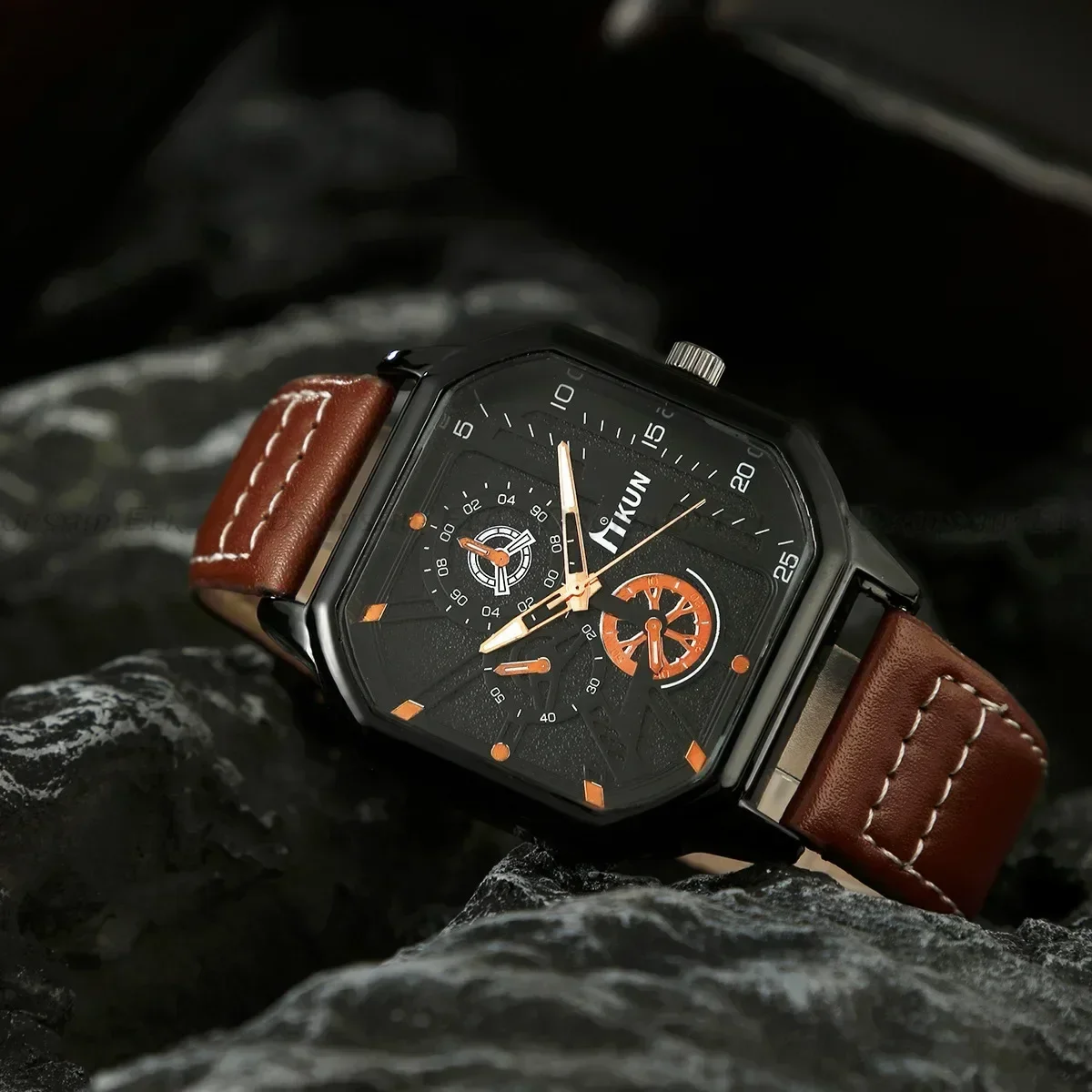 5/3/1pcs Men Sports Watches Set Man Business Wristwatch Luxury Brown Leather Bracelet Set Men Casual Clock Watch Gift (no Box)