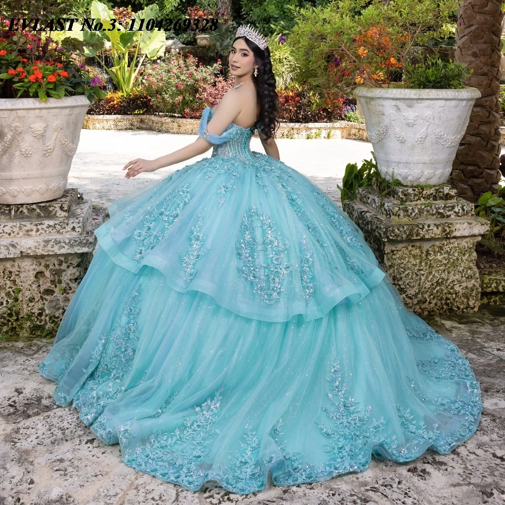 EVLAST Aangepaste Mexicaanse Roze Quinceanera Jurk Baljurk Kant Applique Kralen Crystal Tiered Sweet 16 Vestido De 15 Anos E3Q255