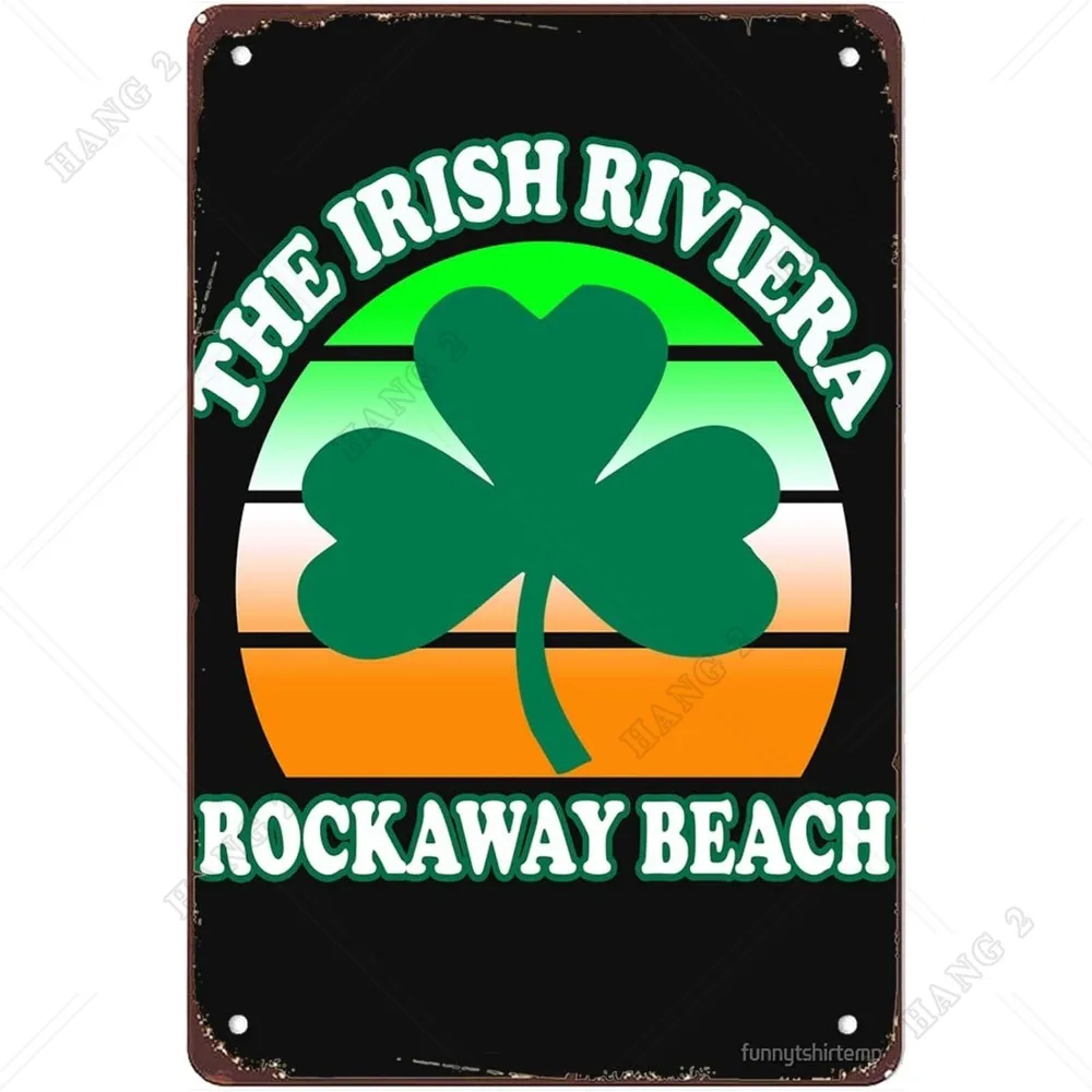 Funny The Irish Riviera Rockaway Beach Metal Tin Sign Fun Shamrock Vintage Retro Signs Wall Decor Bar Office Kitchen Bathroom