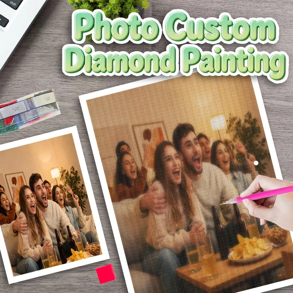 RUOPOTY Fußballspiel-Foto, individuelles Diamant-Gemälde, komplettes Set mit runden Diamanten, Stickerei-Set, Kunsthandwerk, Geschenk