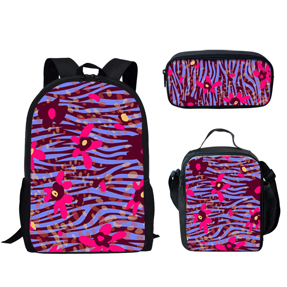 Tiger Stripes Pattern Design 3Pcs School Bags Set for Teen Boys Girls Casual School Bag Lunch Bag Pencil Case Lightweight Gift