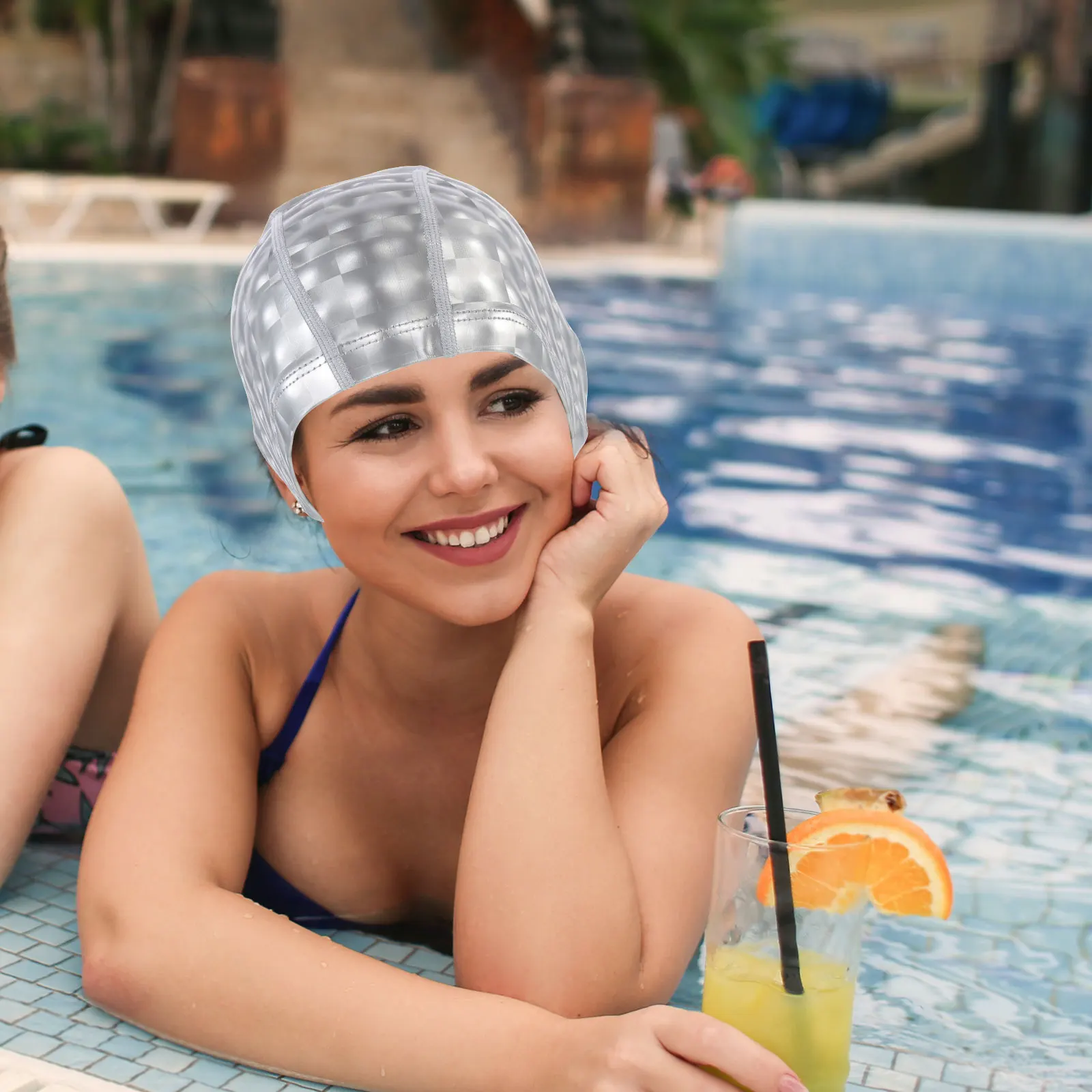 قبعة سباحة للنساء البالغات مطلية بالبولي يوريثان، مرنة ومريحة وقابلة للتمدد على شكل ذيل حصان، قبعة سباحة مقاومة للماء