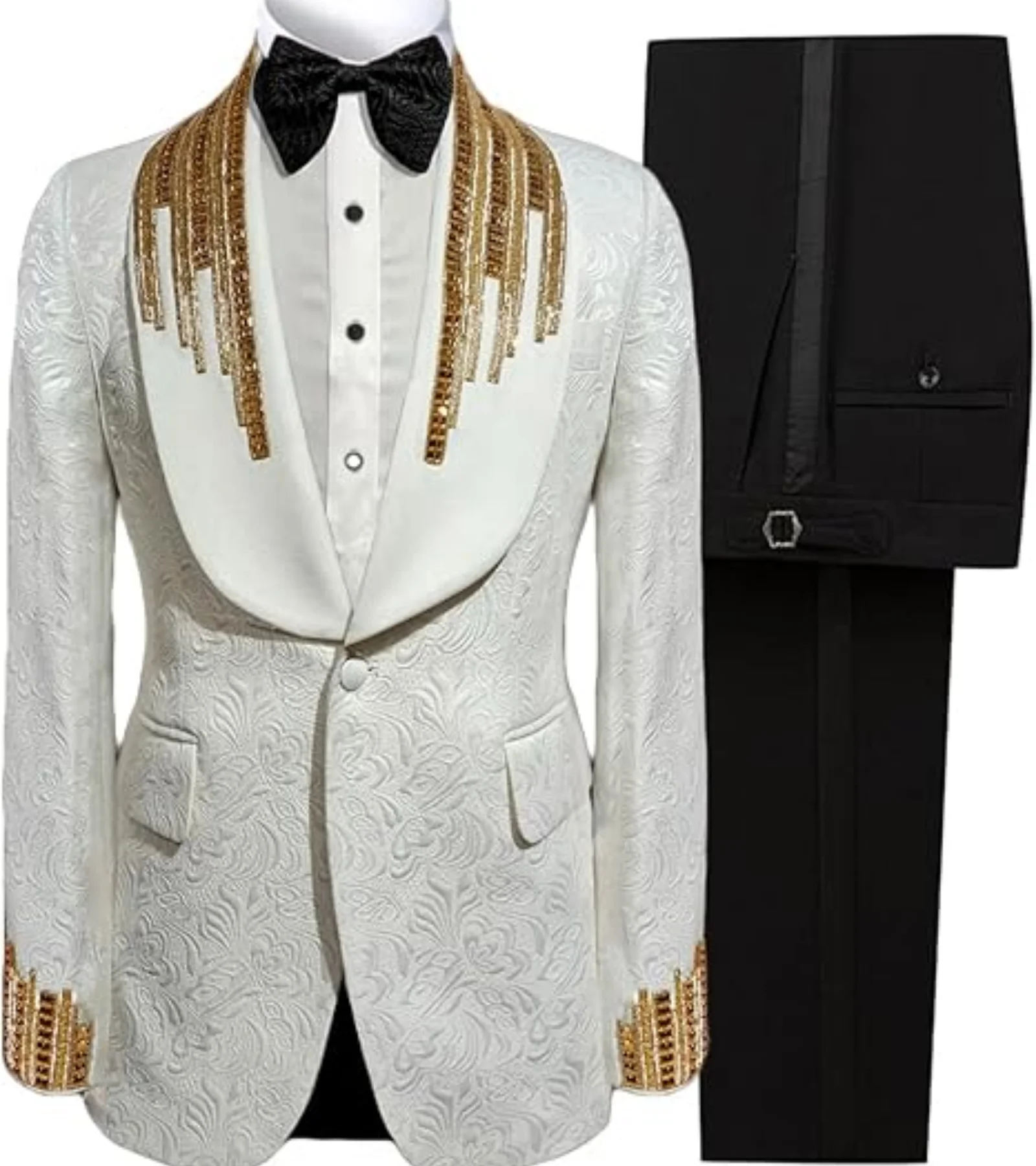 

Luxury Diamond Shawl Lapel Men Suits Slim Fit Customized Groom Party Tuxedos 2 Pieces Sets Fashion Male Blazers Costumes Homme