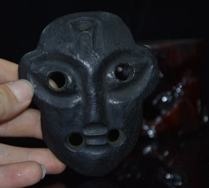 Chinese Hongshan Culture Iron Meteorite Carved Mask Pendant Crafts