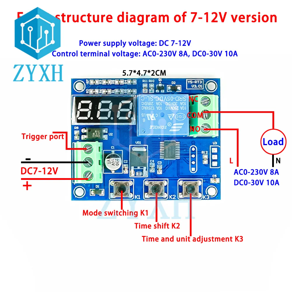 12V/220V Multi-mode Delay Relay Module Timing Power on Power off Delay Switch Time Adjustable for Smart Application Control