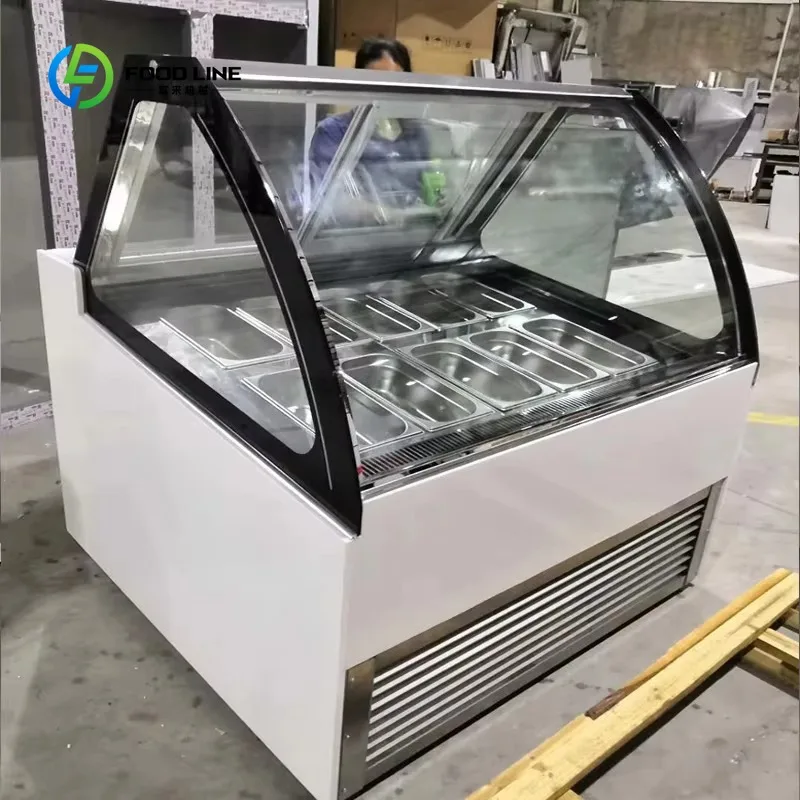 Customized 16 Plate Single-Temperature Ice Cream Freezer Showcase Digital Display Control Fan Cooling Frozen Display Cabinet