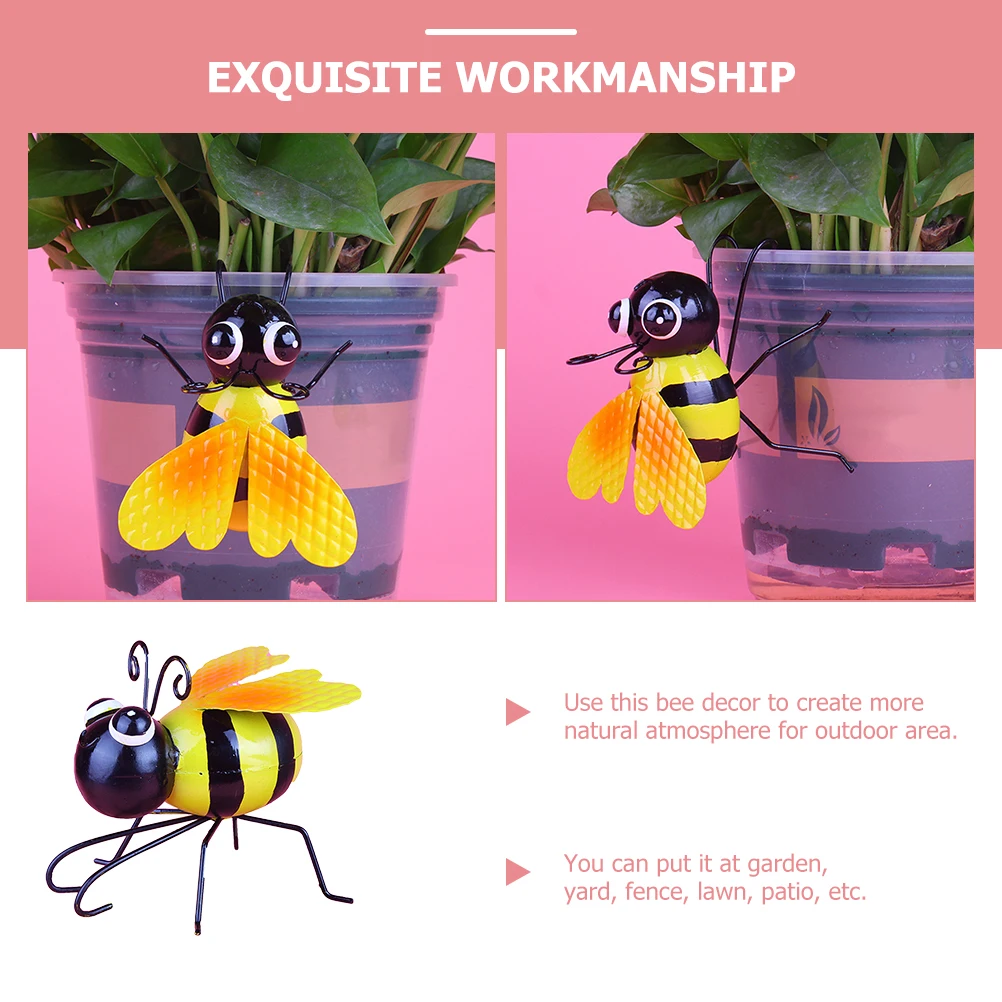 

Iron Bee Ornament Decorative Garden Metal Weather Resistant UV Proof Yard Fence Statue Sculpture Home Office Wall Hanging