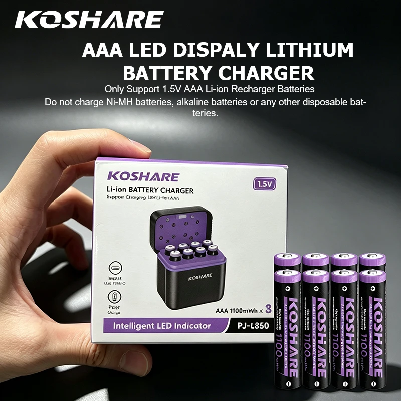 KOSHARE AAA Rechargeable Batteries 1100mWh With 1.5V 8 Slot Smart Li-ion Battery Charger SET Batteries Individually Available