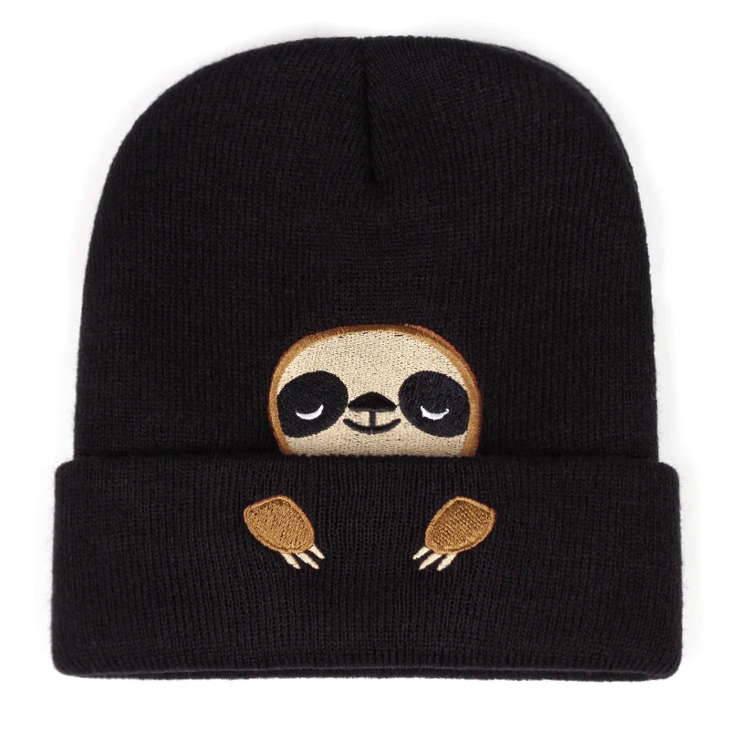 Cute Sloth Embroidery Knitted Hat Winter Women Men Outdoor Warm Beanie