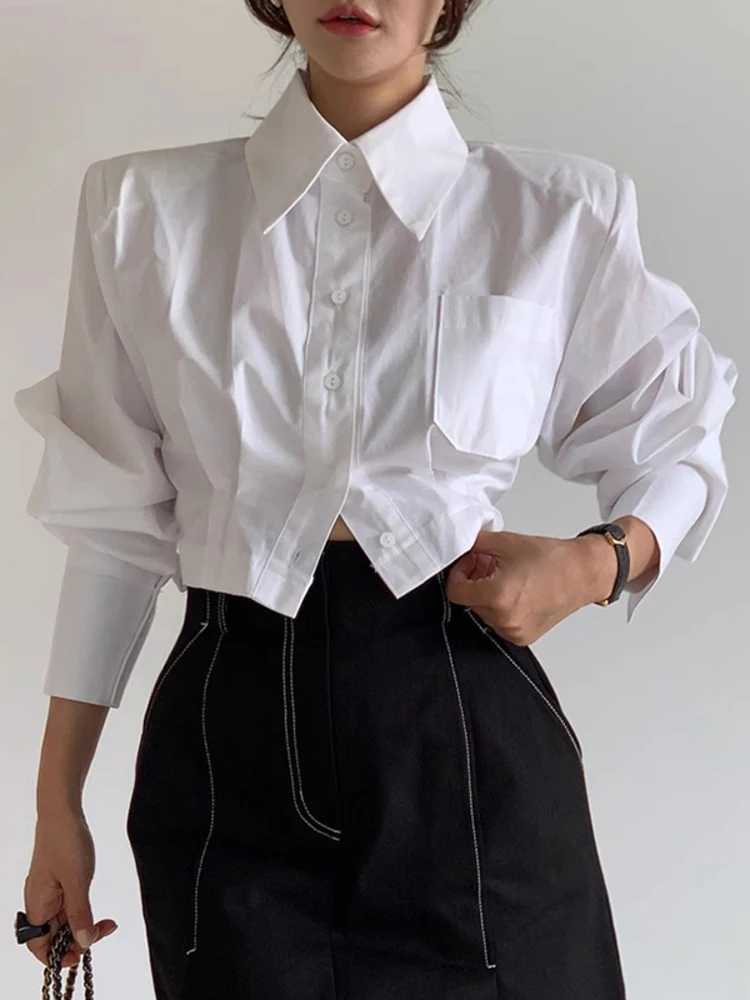 [EWQ] Hollow Out Bandage Buckle Shirt Women Long Sleeve Single Breasted Blusas 2024 Autumn Winter New Fashion White Top 16U3824